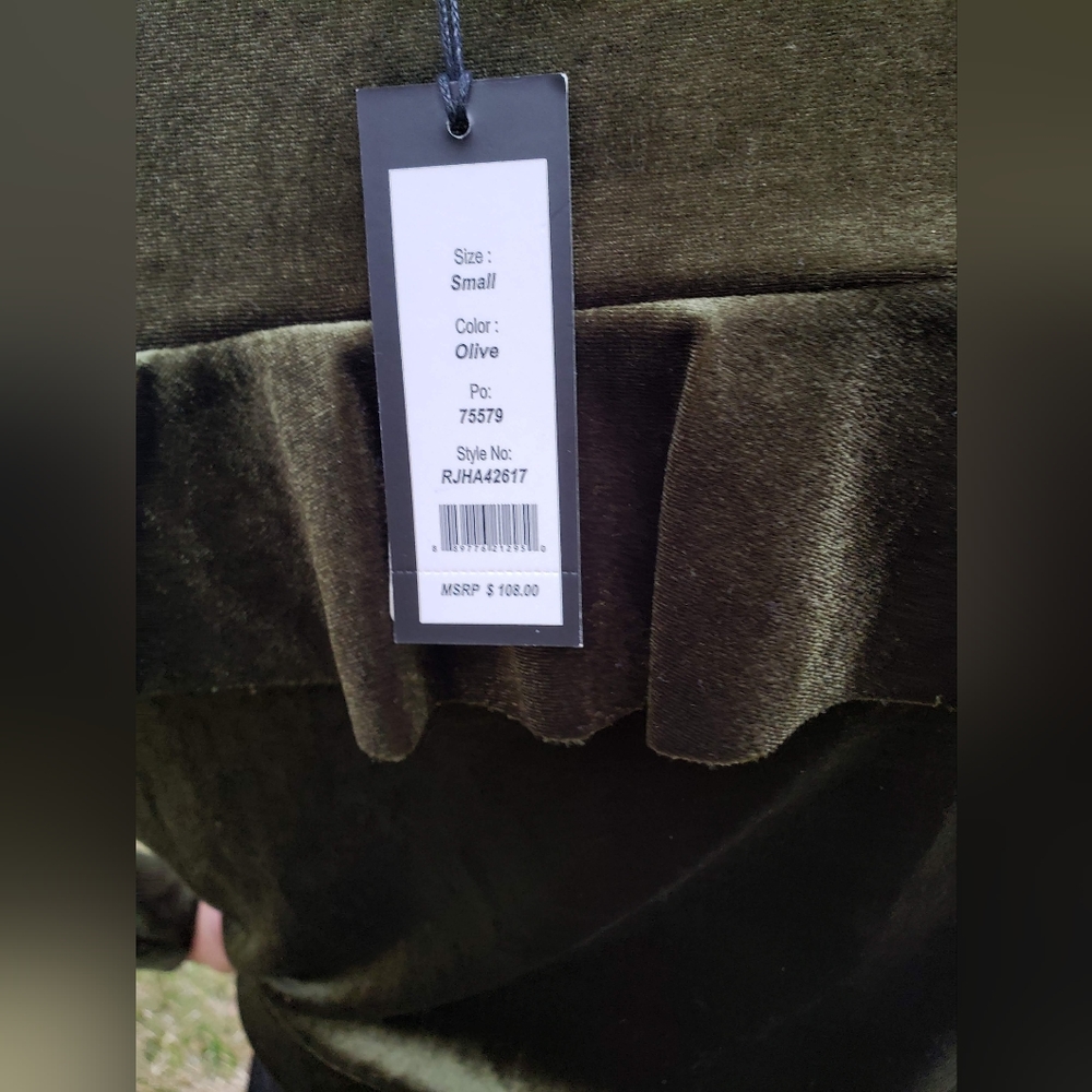 Woman's in olive color an blue top Rome an Juliet Couture